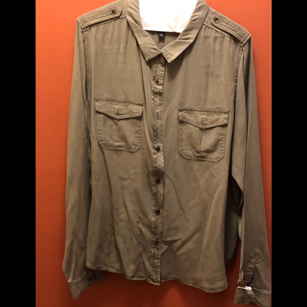 Light olive green button down top